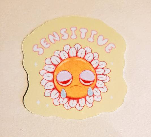 Sensitive Sticker - Glossy 2.1" x 2.2"- stickers decal cute emotional sad feelings flower yellow