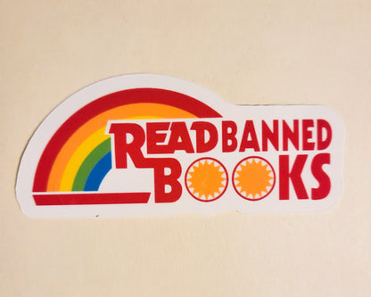 Read Banned Books Sticker - Glossy or Holographic - 3.3" x 1.4"- stickers decal reading rainbow book ban gift laptop planner bottle journal