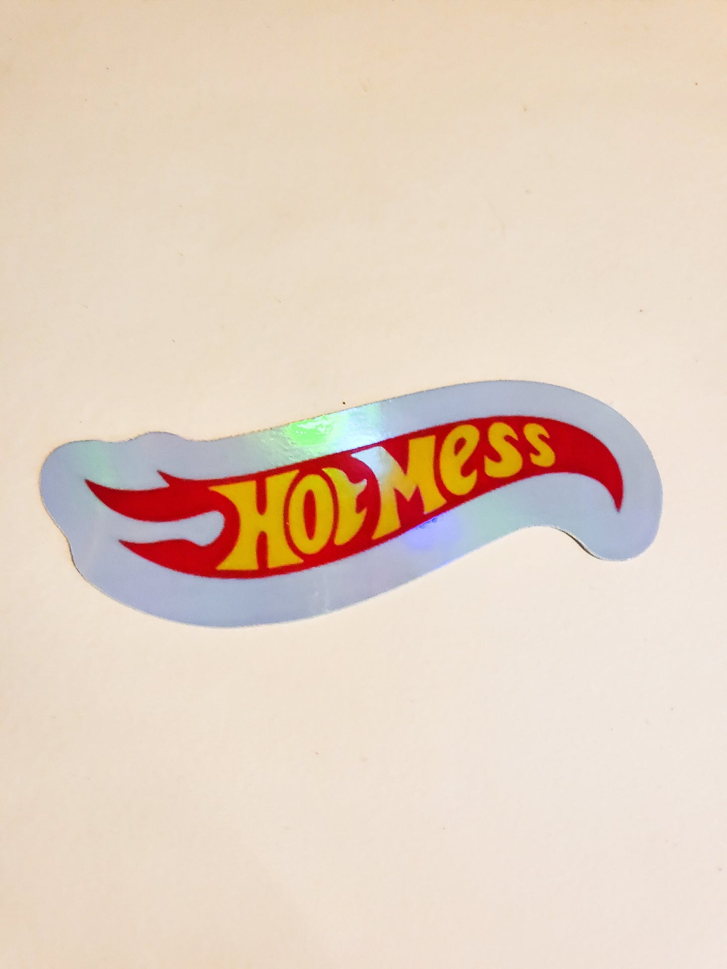 Hot Mess Sticker - Glossy or Holographic - 3.3" x 1.3" - stickers decal funny humor hot wheels flames flame