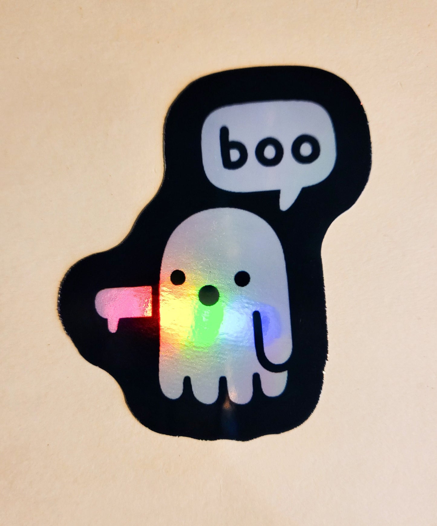 Disappointed Ghost Sticker - Holographic 2.2" x 3" - stickers decal boo disappointment thumbs down spooky season halloween cute