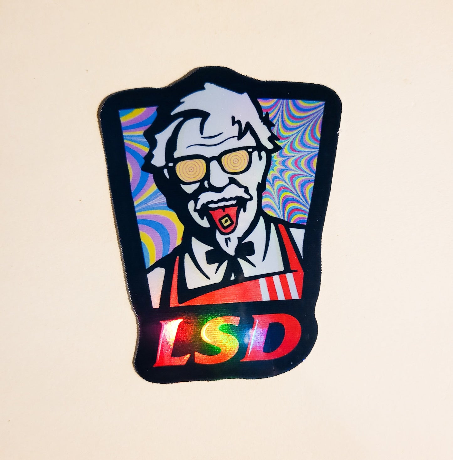 LSD Sticker - Holographic 2.3" x 3"- stickers decal KFC Colonel Sanders trippy trip drugs funny humor parody laptop water bottle hydroflask