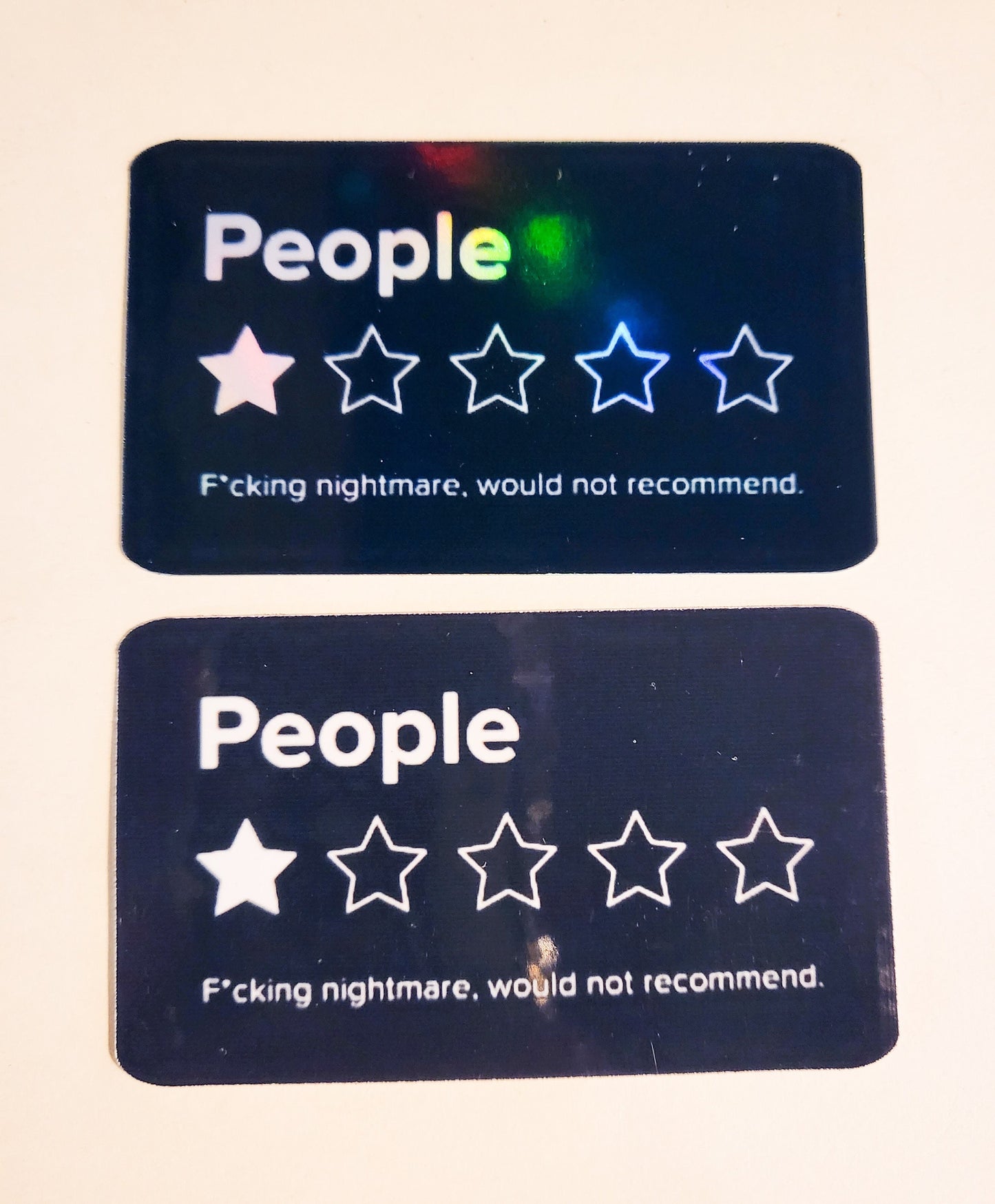 People - Would Not Recommend Sticker - Glossy or Holographic - 3.7" x 2.1"- stickers decal sarcastic rating funny humor antisocial nightmare