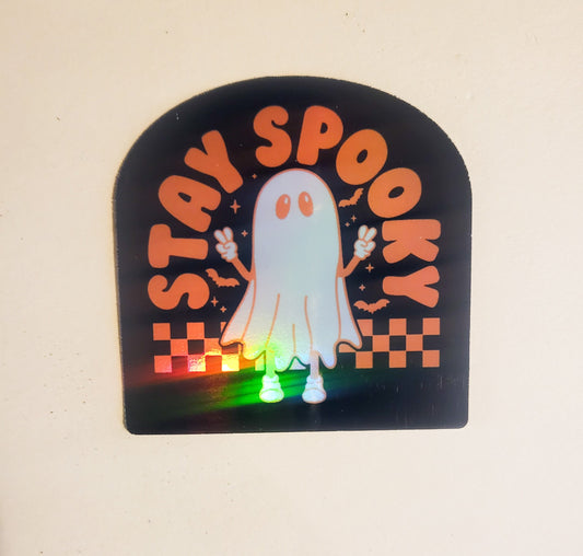 Stay Spooky Sticker - Holographic 2.2"- stickers decal spoopy season halloween ghost orange black retro vintage laptop water bottle planner