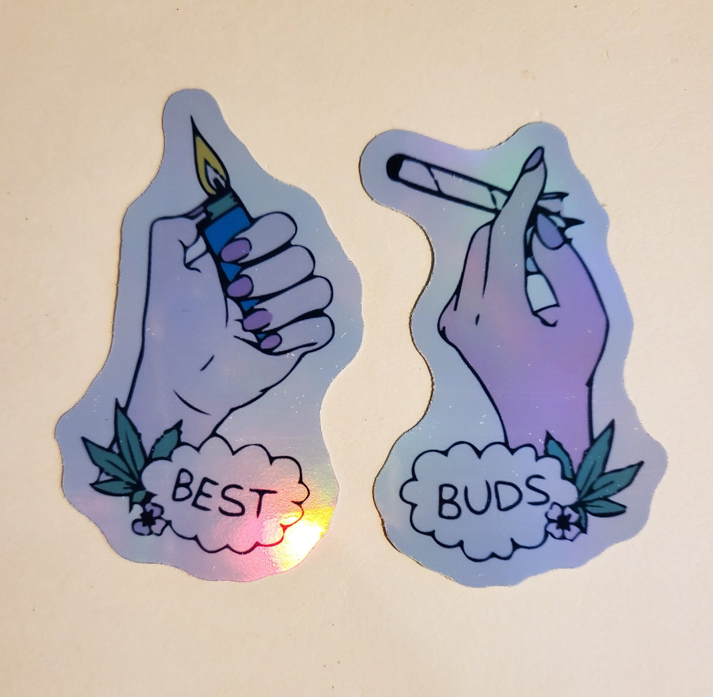 Best Buds Sticker -Glossy or Holographic - Set of 2 Stickers - decal weed stoner joint lighter friends bff pot leaf 420 pothead gift laptop