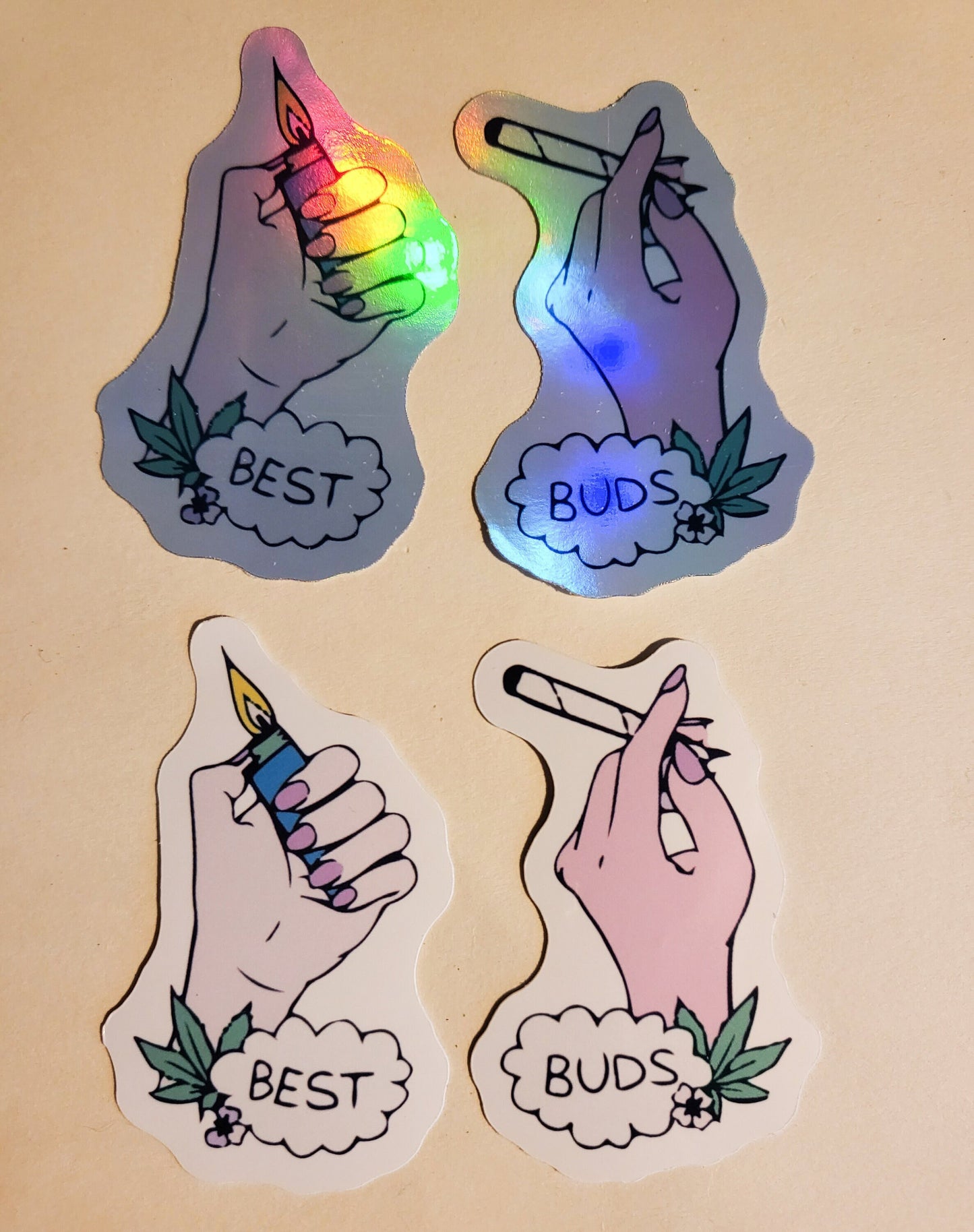 Best Buds Sticker -Glossy or Holographic - Set of 2 Stickers - decal weed stoner joint lighter friends bff pot leaf 420 pothead gift laptop