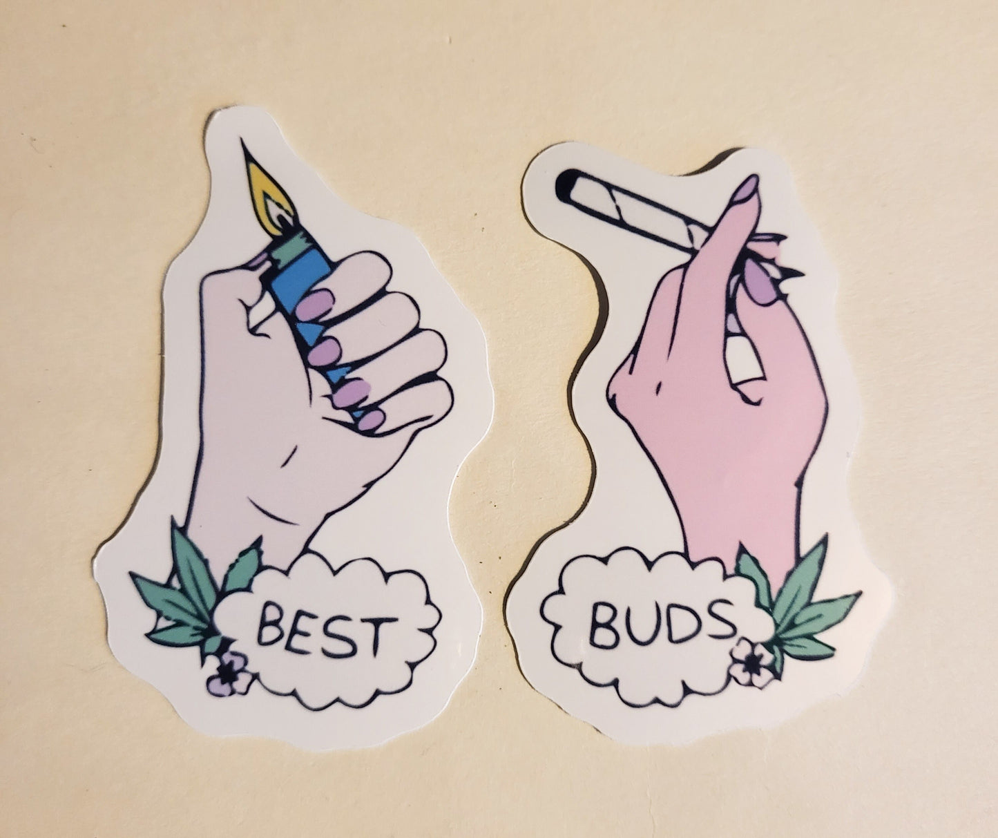 Best Buds Sticker -Glossy or Holographic - Set of 2 Stickers - decal weed stoner joint lighter friends bff pot leaf 420 pothead gift laptop