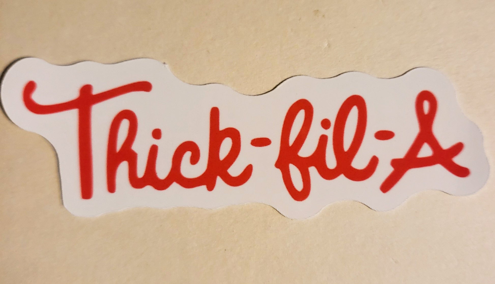 Thick-Fil-A Sticker -Glossy or Holographic 3.4" x 1.3"- stickers decal thicc gift laptop water bottle hydroflask planner