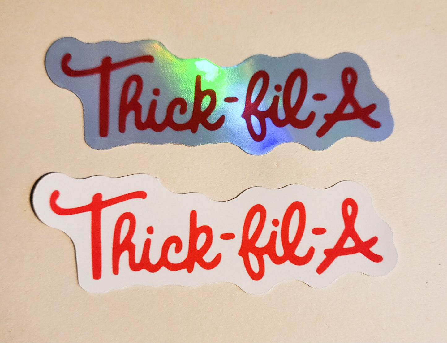 Thick-Fil-A Sticker -Glossy or Holographic 3.4" x 1.3"- stickers decal thicc gift laptop water bottle hydroflask planner