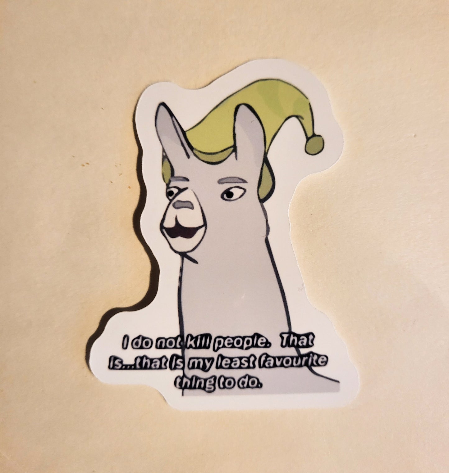 Carl - Least Favorite Thing to Do Sticker - Glossy 2.4" x 3.2"- stickers decal llamas with hats youtube dark comedy humor 2000s 2010s gift