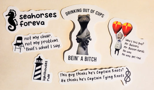 Drinking Out of Cups Sticker Set - Pack of 6 Glossy Stickers -dan deacon youtube 2000s lighthouses rule seahorses not my chair balloon hands