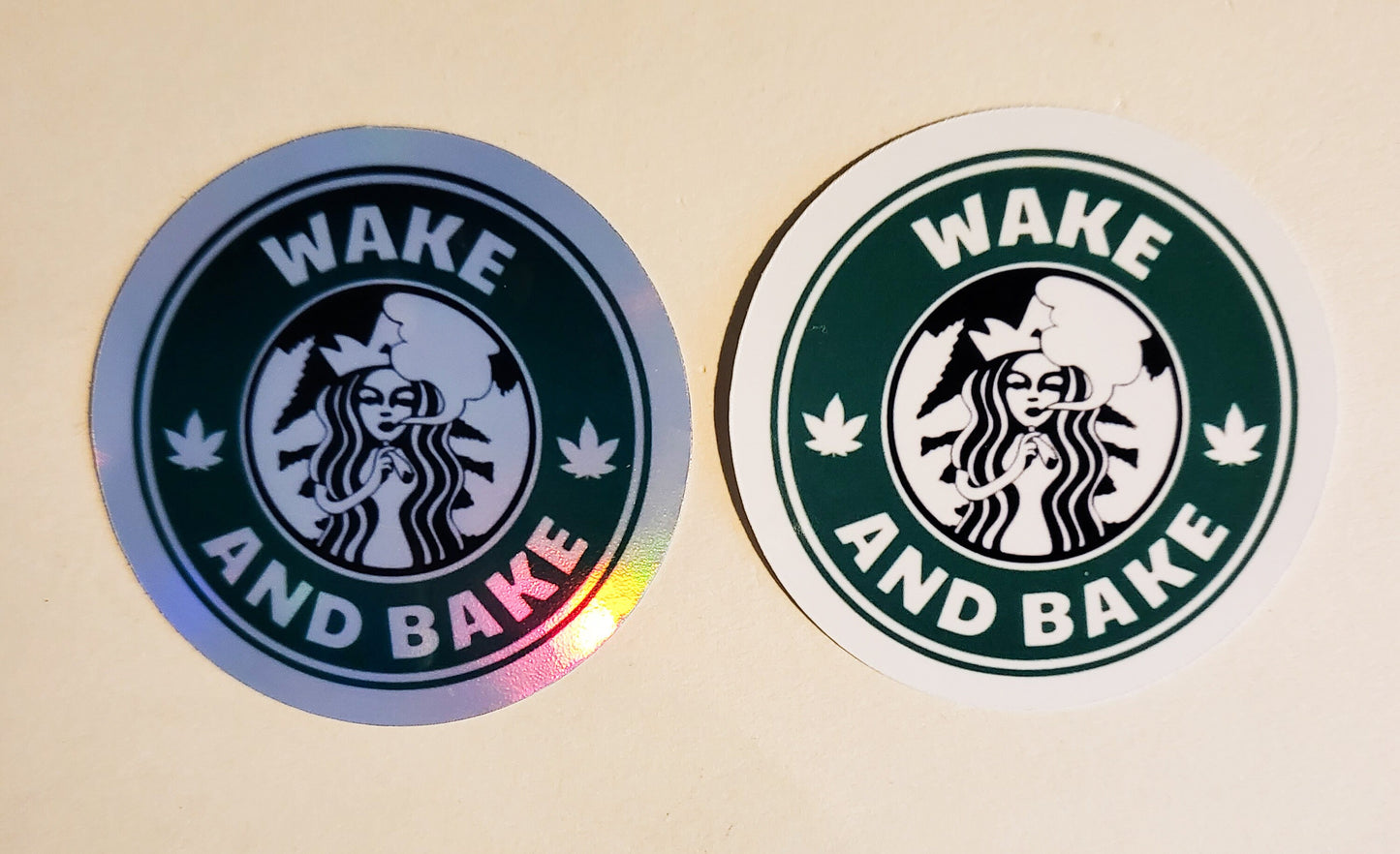 Wake & Bake Sticker - Glossy or Holographic - 2.2"- stickers decal starbucks coffee weed 420 stoner pothead morning cannabis pot leaf gift