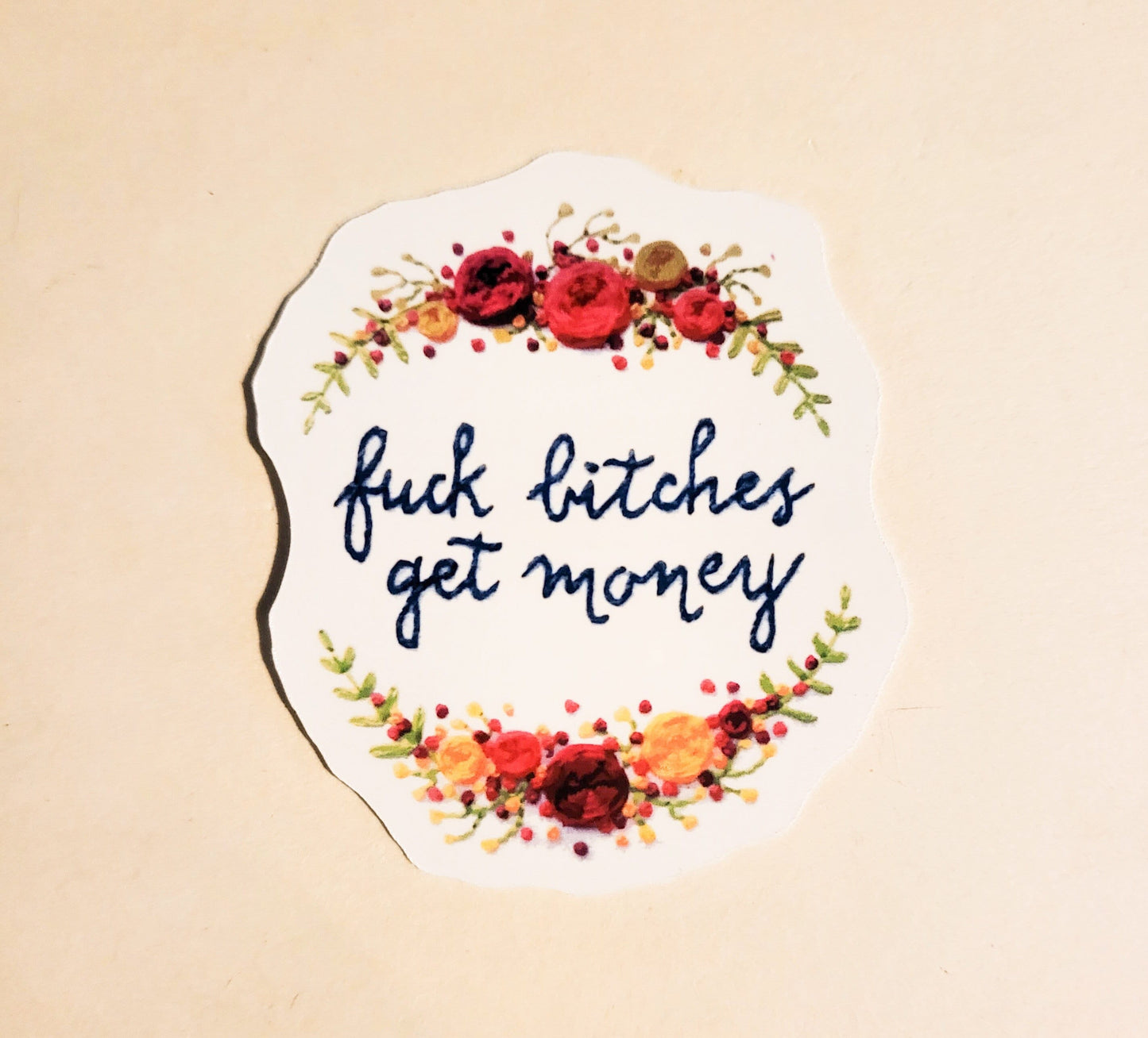 FBGM Sticker - Glossy 2.3" x 2.6" - stickers decal fuck bitches, get money cross-stitch floral flowers gift laptop bottle planner