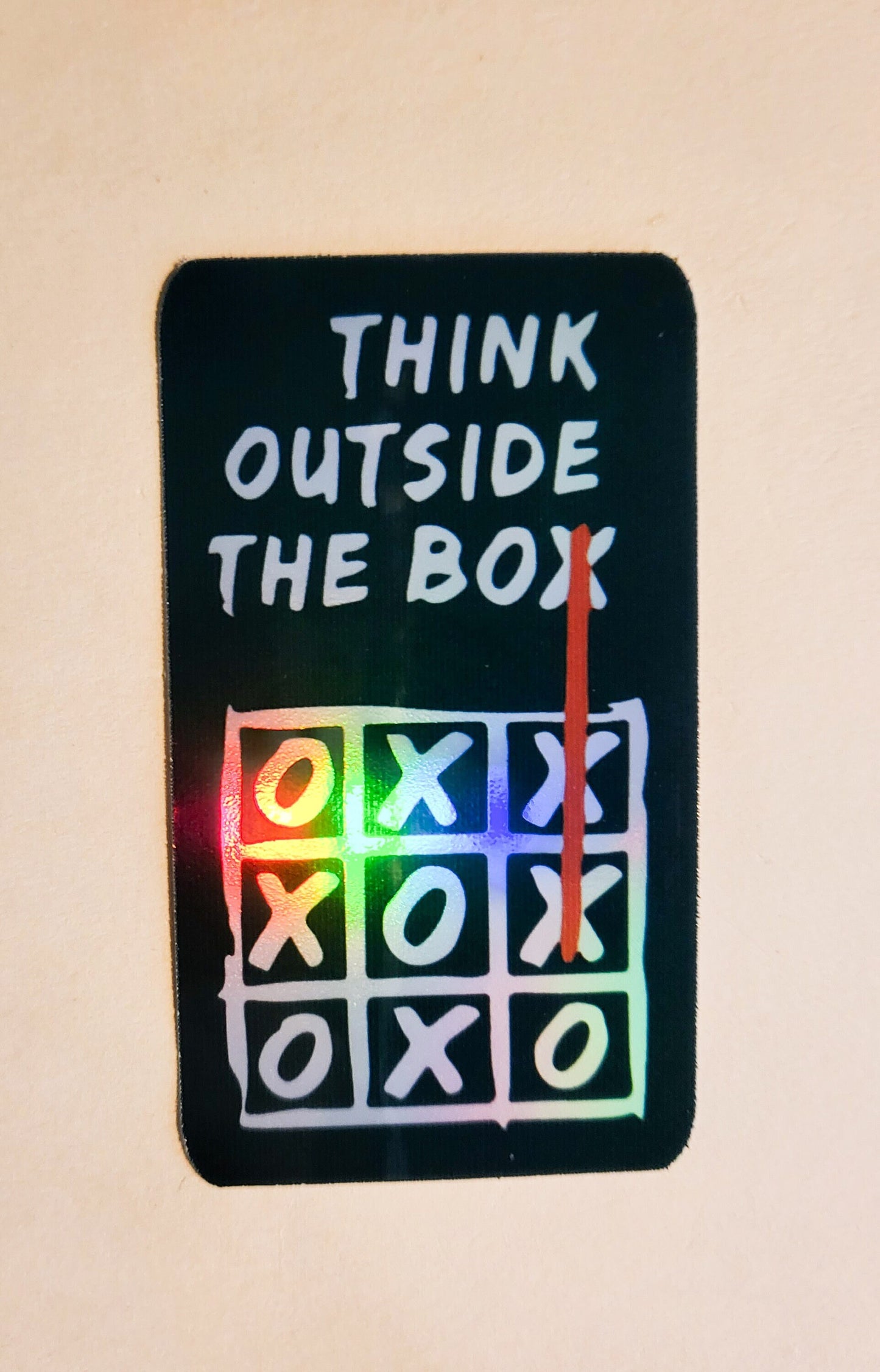 Think Outside the Box Sticker - Holographic 1.7" x 3"- stickers decal tic tac toe x smart clever gift laptop journal planner bottle