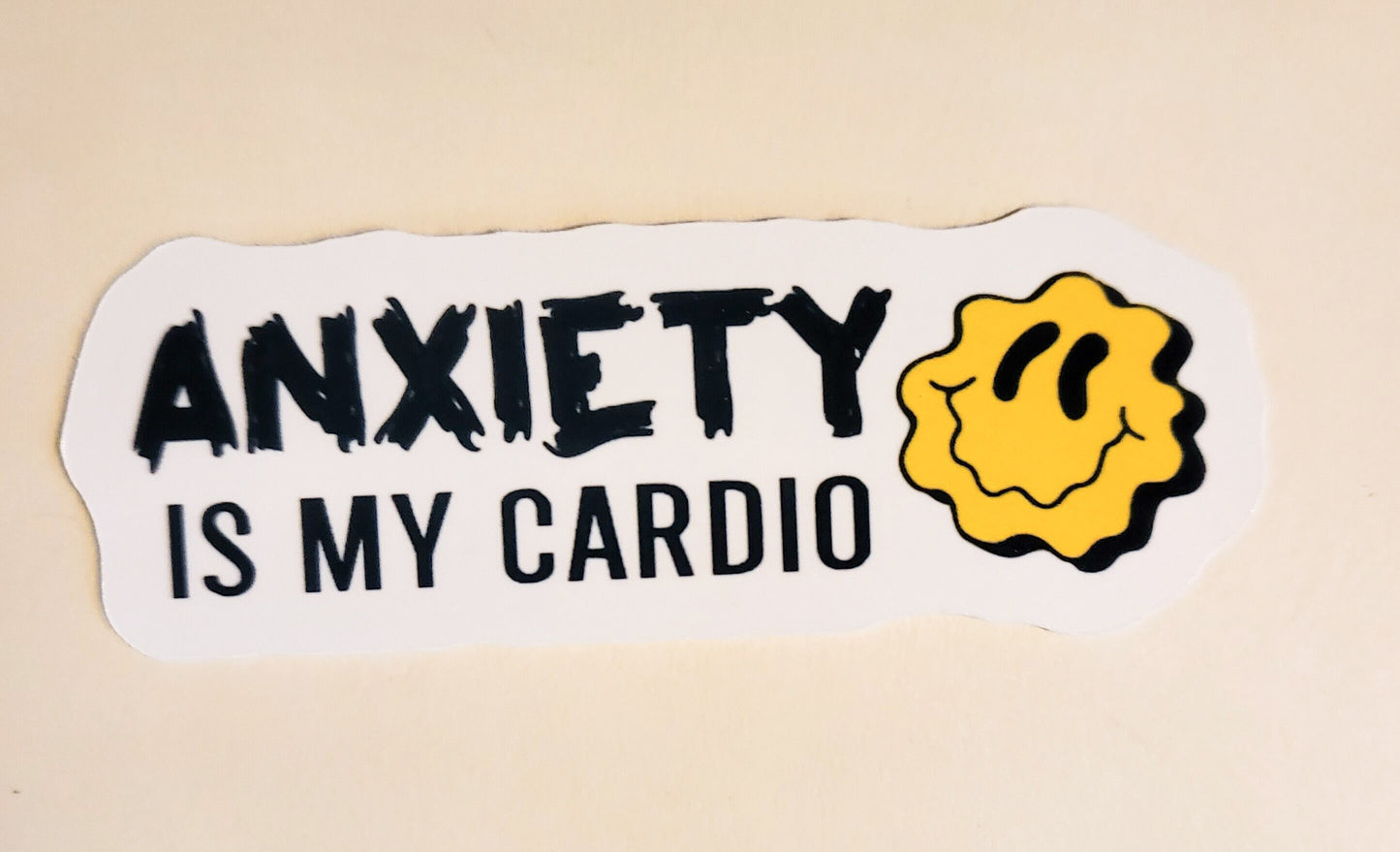 Anxiety is My Cardio Sticker -Glossy 3.3"x 1.2"- stickers decal mental health anxious workout exercise gift laptop planner bottle journal