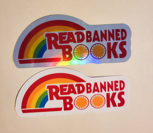 Read Banned Books Sticker - Glossy or Holographic - 3.3" x 1.4"- stickers decal reading rainbow book ban gift laptop planner bottle journal