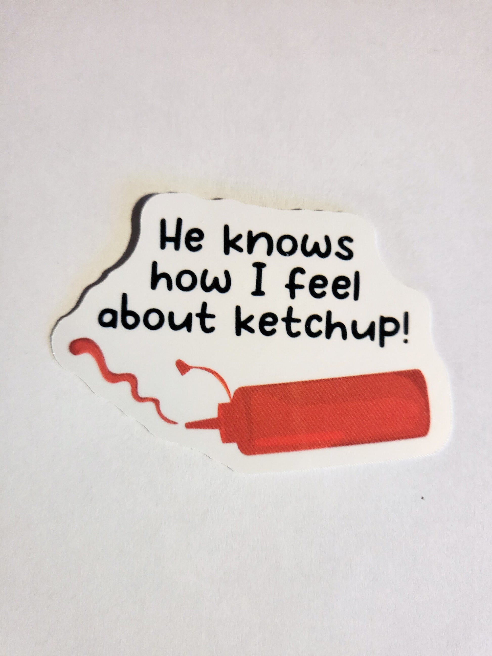 He Knows How I Feel About Ketchup Sticker -Glossy or Holographic -2.4"x2.1"- stickers decal the challenge mtv quote jemmye lavin tv reality