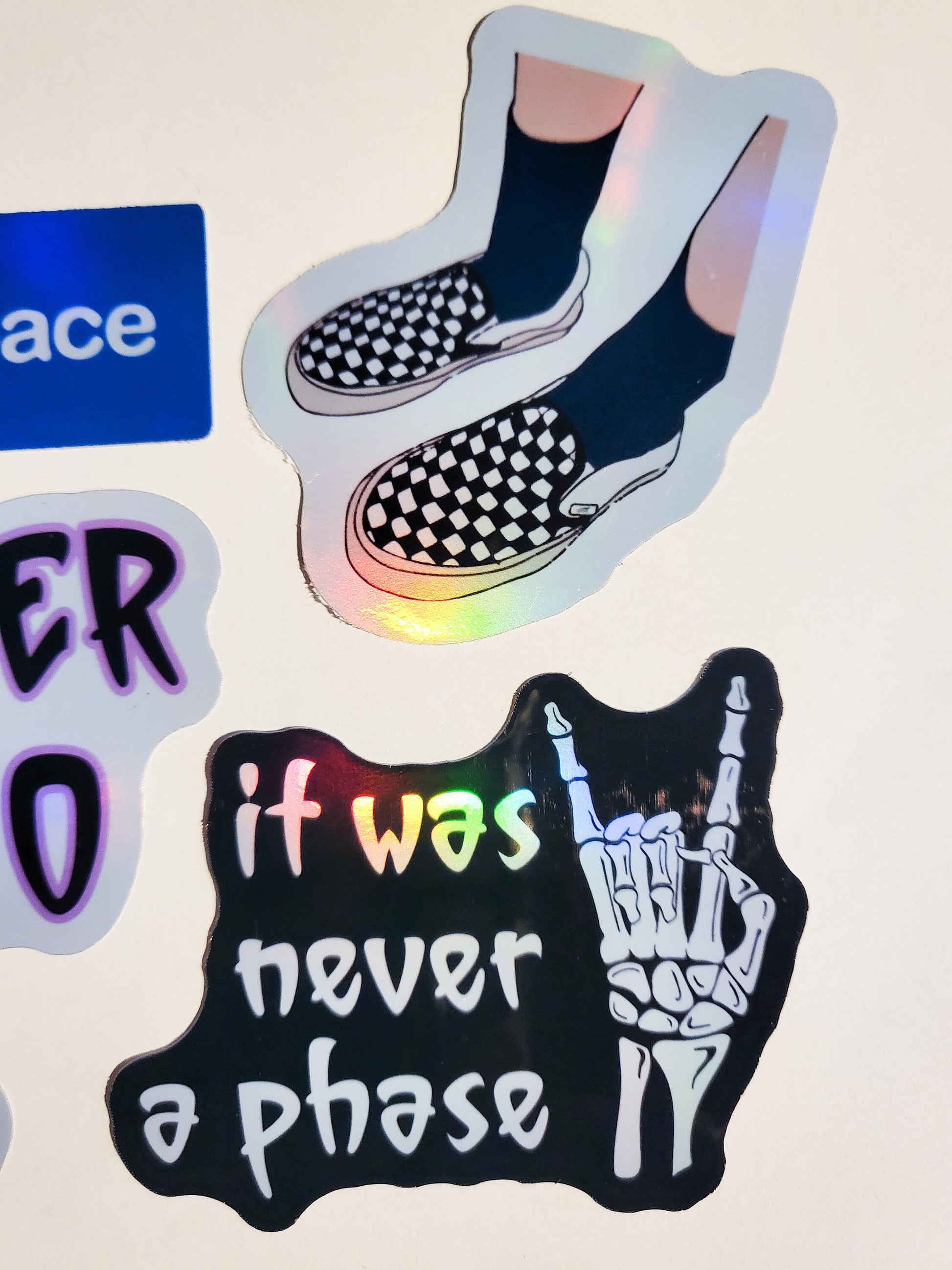 Elder Emo Sticker Set -Pack of 6 Holographic Stickers - it was never a phase checkered vans hot topic myspace rawr xd scene 2000s millennial