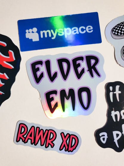 Elder Emo Sticker Set -Pack of 6 Holographic Stickers - it was never a phase checkered vans hot topic myspace rawr xd scene 2000s millennial