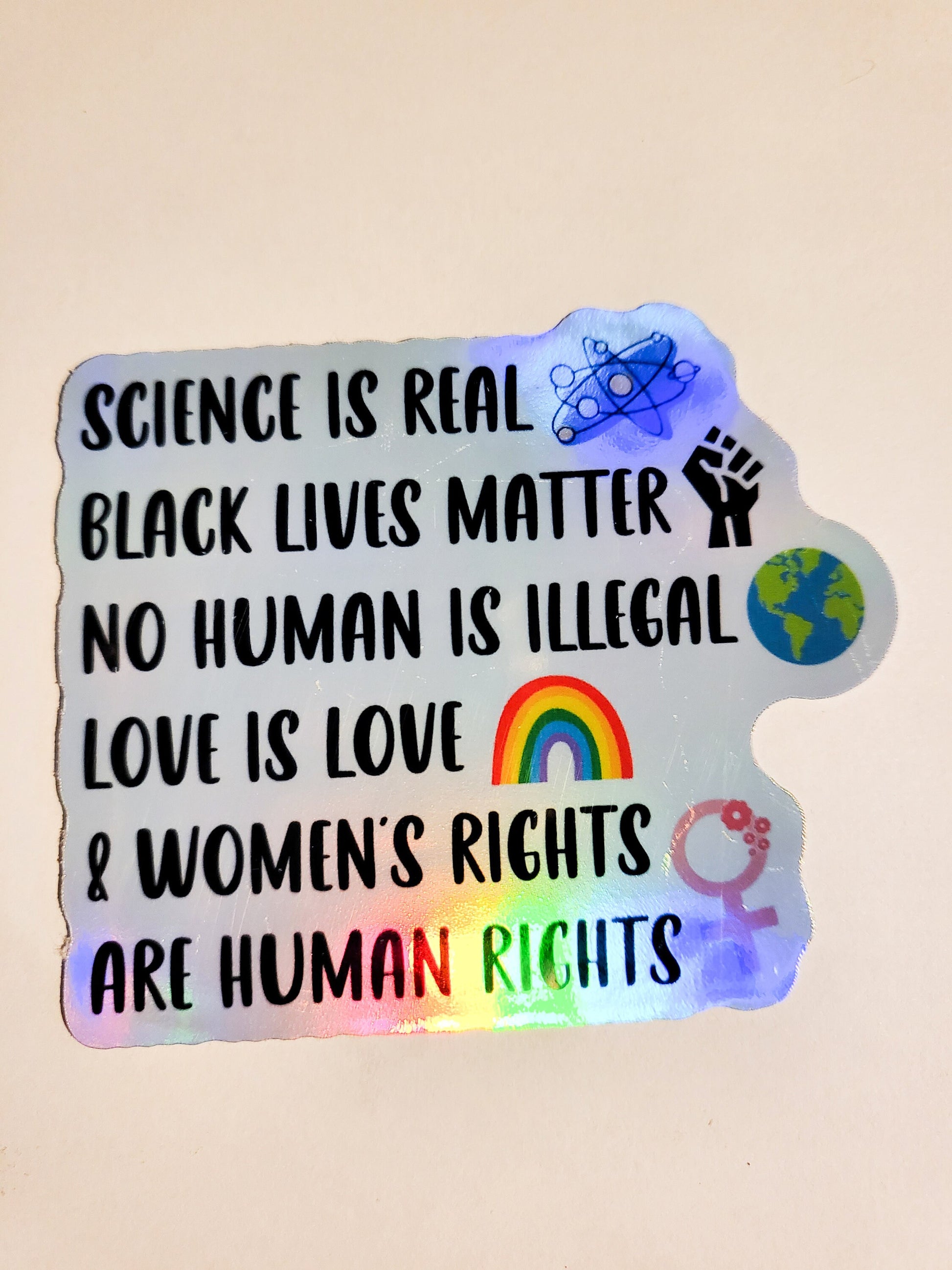 Facts Sticker - Glossy or Holographic -3.3"x2.8"- stickers decal science real black lives matter no human illegal love is love womens rights